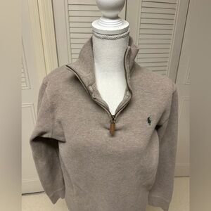 Men’s small taupe polo 3/4 zip pull over sweater